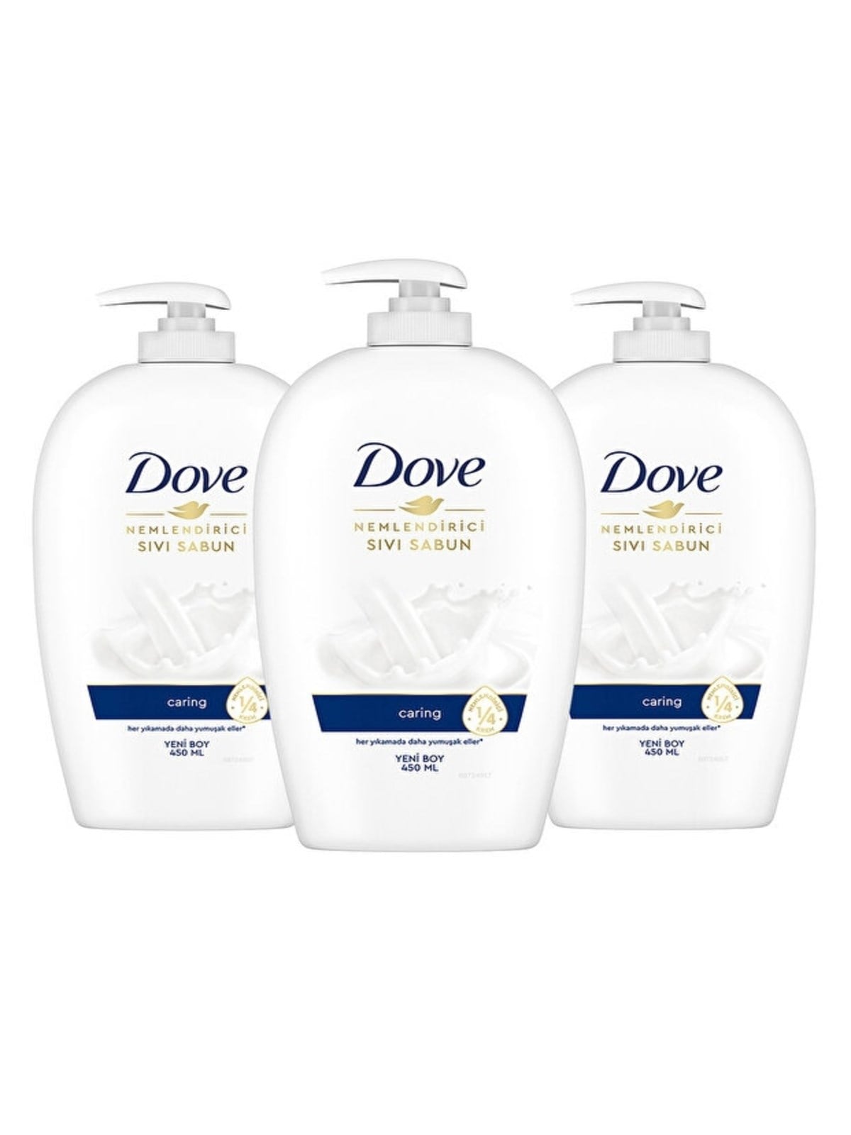 Dove Nemlendirici Sıvı Sabun Caring 1/4 Nemlendirici Krem Etkili 450 ml x3 Adet