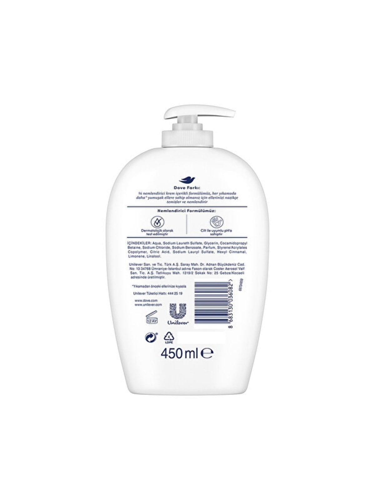 Dove Nemlendirici Sıvı Sabun Caring 1/4 Nemlendirici Krem Etkili 450 ml x3 Adet