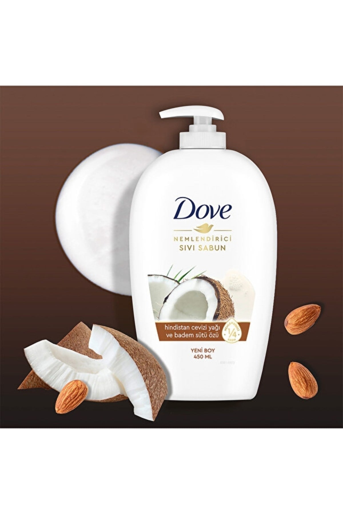 Dove Nemlendirici Sıvı Sabun Hindistan Cevizi Yağı ve Badem Sütü Özü 450 ml x3