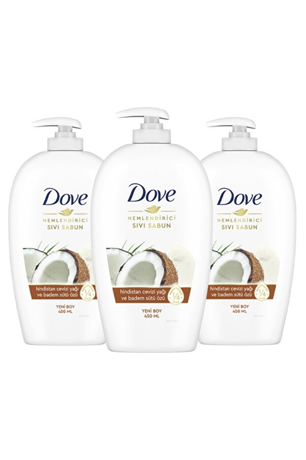Dove Nemlendirici Sıvı Sabun Hindistan Cevizi Yağı ve Badem Sütü Özü 450 ml x3