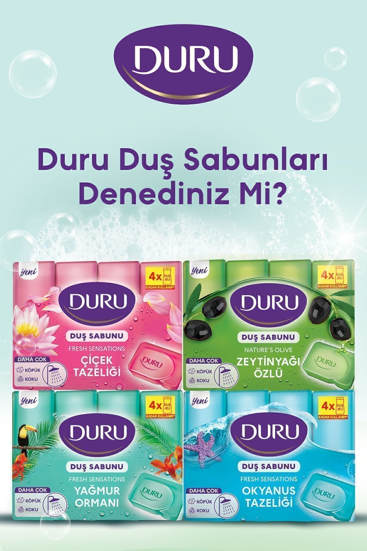 Duru Fresh Sensations Okyanus Tazeliği  Duş Sabunu 600g x 4Adet