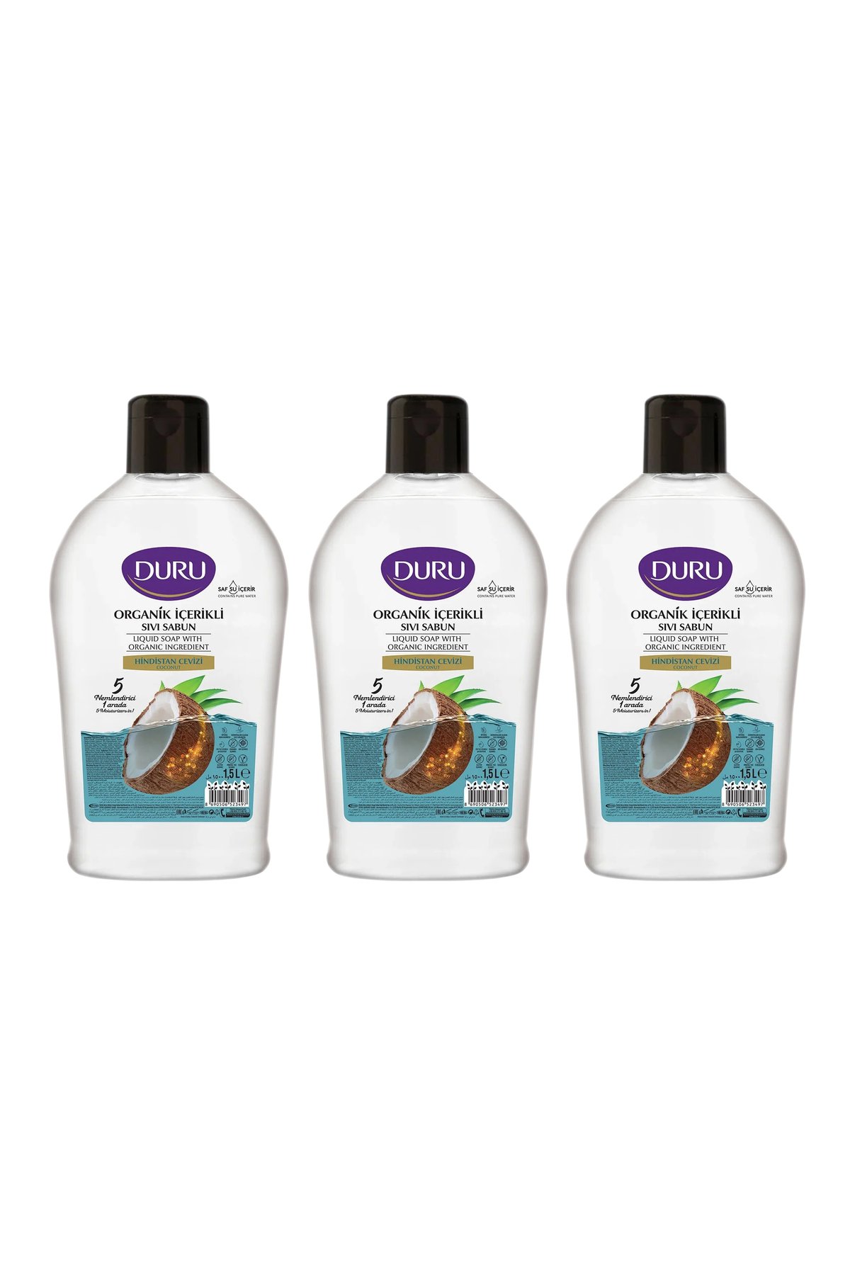 Duru Organik Hindistan Cevizi Sıvı Sabun 1500 ml x3 Adet
