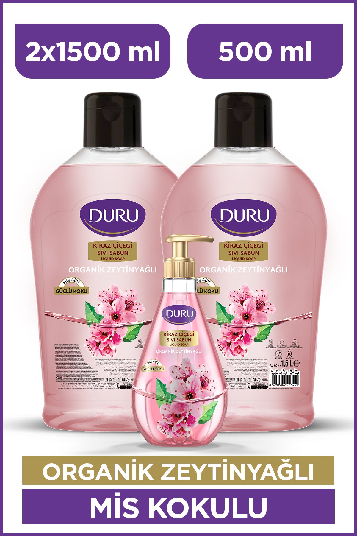 Duru Organik Kiraz Çiçeği Sıvı Sabun 1500 ml x2 Adet + Duru Kiraz Çieği 500 ml