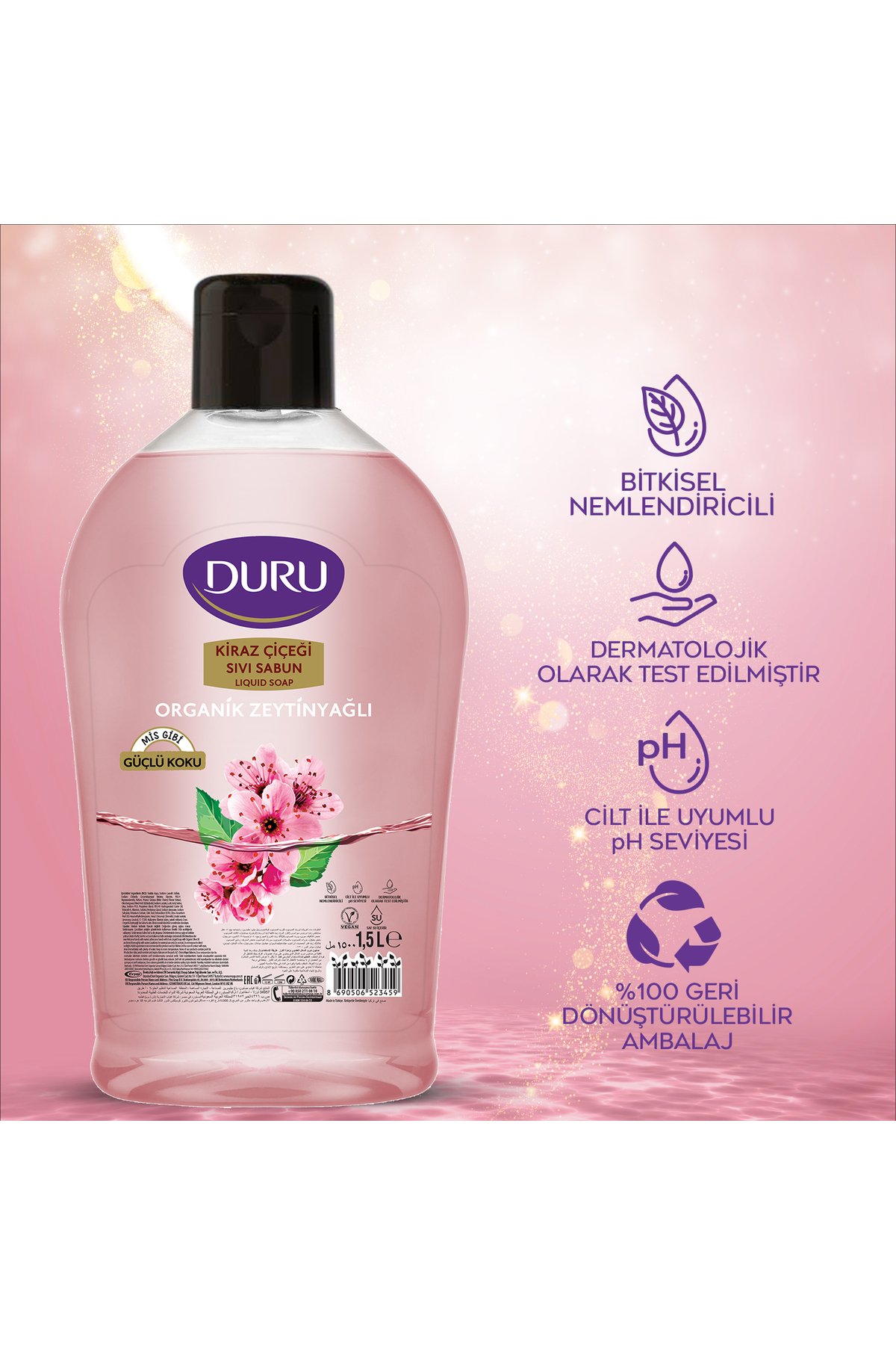 Duru Organik Kiraz Çiçeği Sıvı Sabun 1500 ml x2 Adet + Duru Kiraz Çieği 500 ml