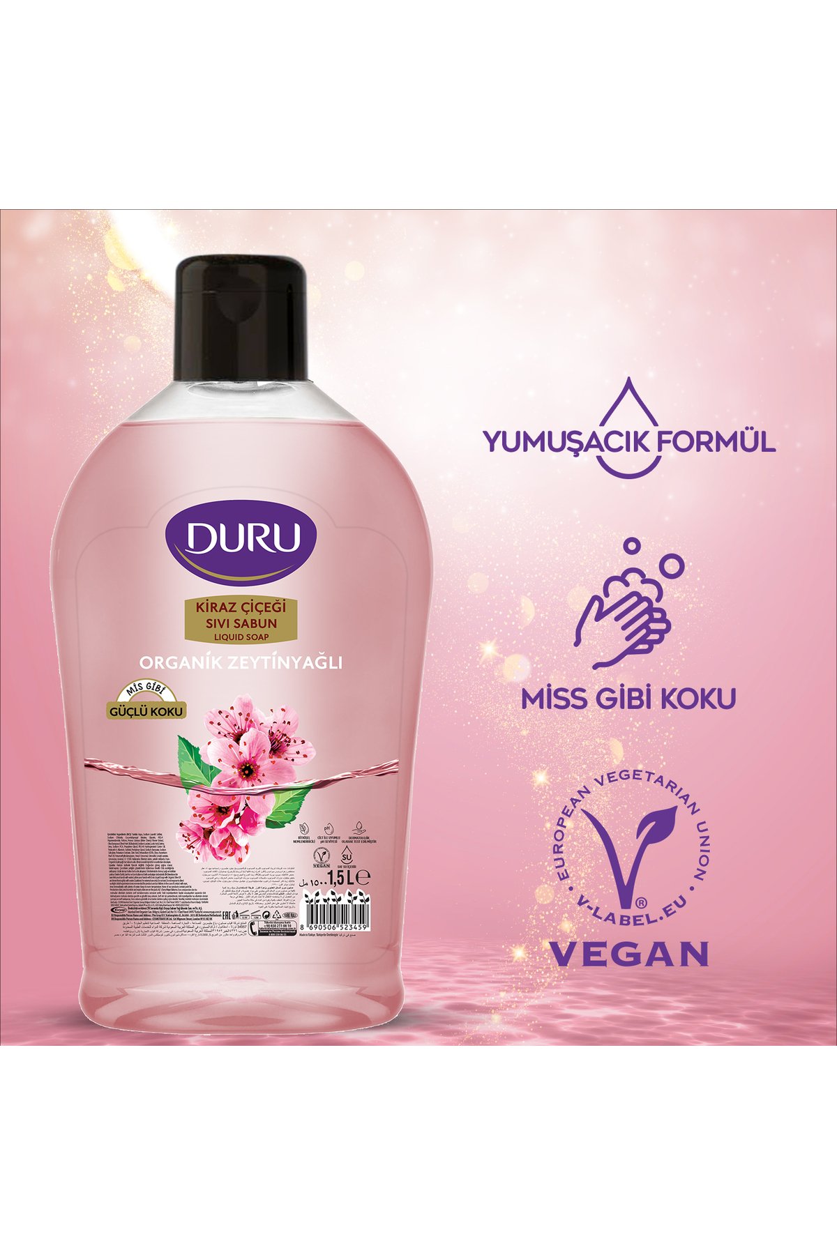 Duru Organik Kiraz Çiçeği Sıvı Sabun 1500 ml x2 Adet + Duru Kiraz Çieği 500 ml