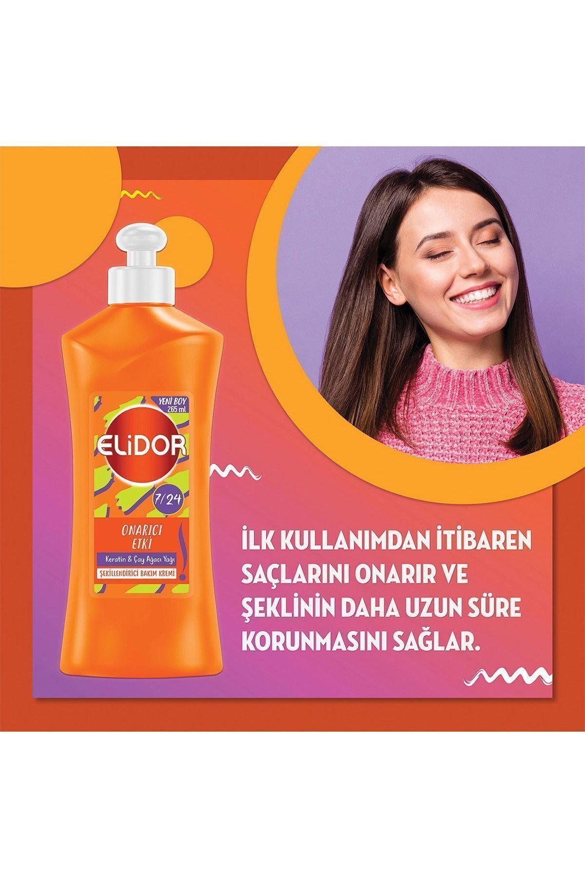 Elidor 7/24 Şekillendirici Saç Bakım Kremi Onarıcı Etki Keratin & Çay Ağacı Yağı 265 ml
