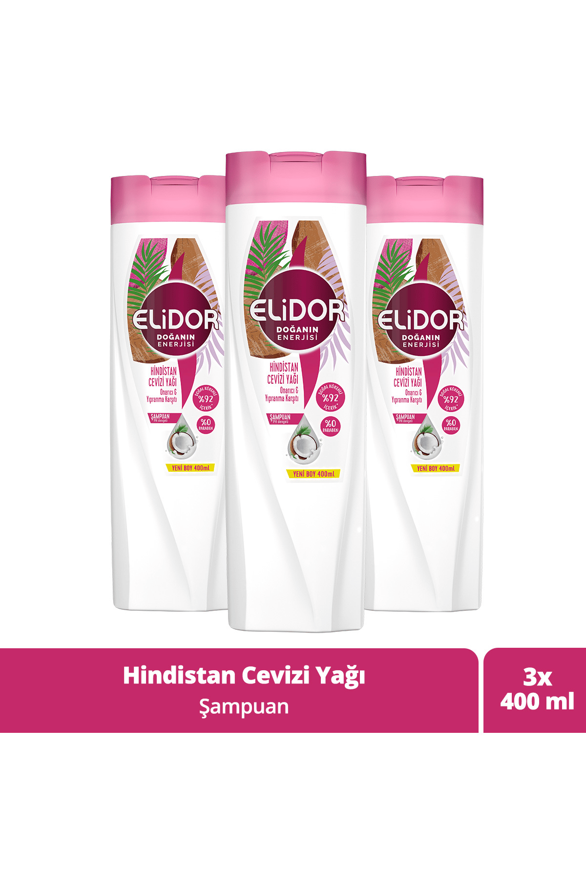 Elidor Doğanın Enerjisi Şampuan Hindistan Cevizi Yağı 400 ml x3 Adet