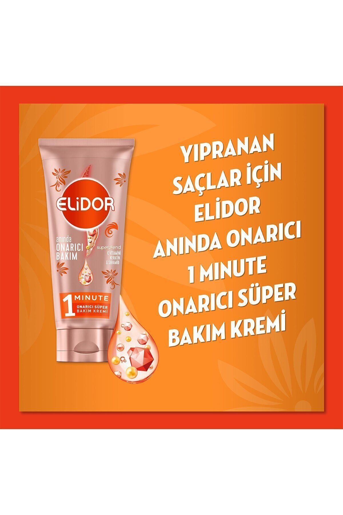 Elidor Superblend 1 Minute Onarıcı Süper Saç Bakım Kremi Anında Onarıcı Bakım Turuncu 170 ml x2 Adet