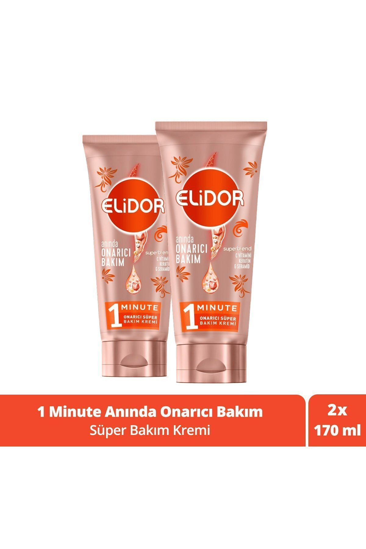 Elidor Superblend 1 Minute Onarıcı Süper Saç Bakım Kremi Anında Onarıcı Bakım Turuncu 170 ml x2 Adet