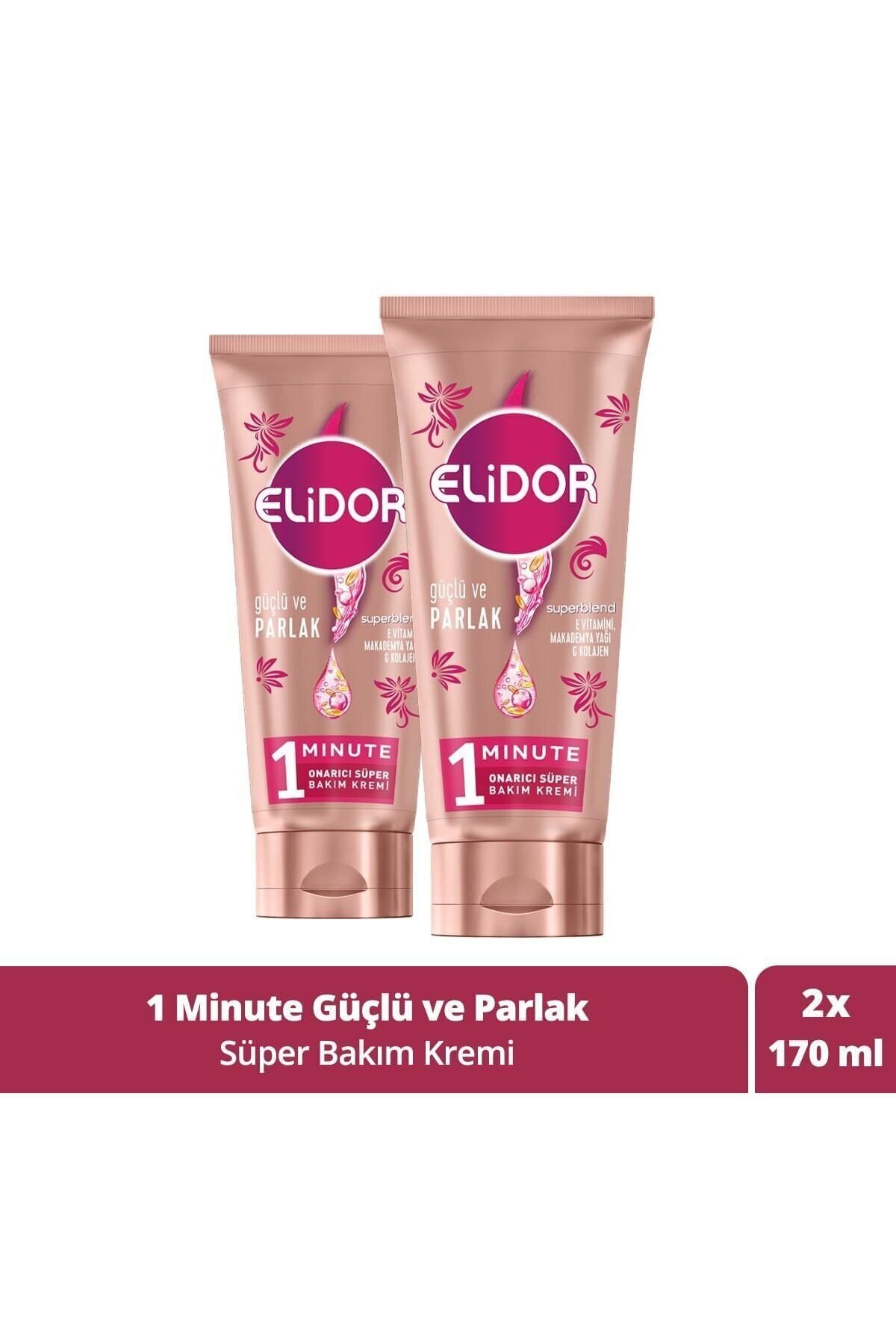 Elidor Superblend 1 Minute Süper Saç Bakım Kremi Güçlü Ve Parlak Pembe 170 ml x2 Adet