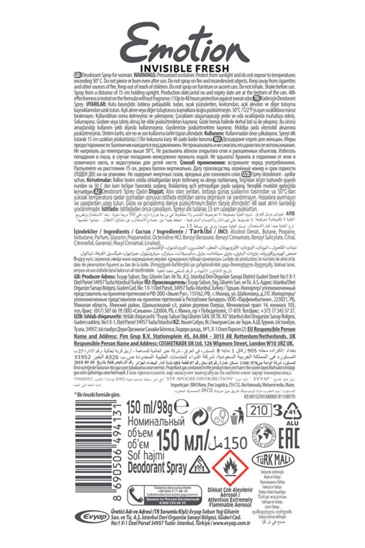 Emotion Invisible Fresh Deodorant Kadın 150 ml x3