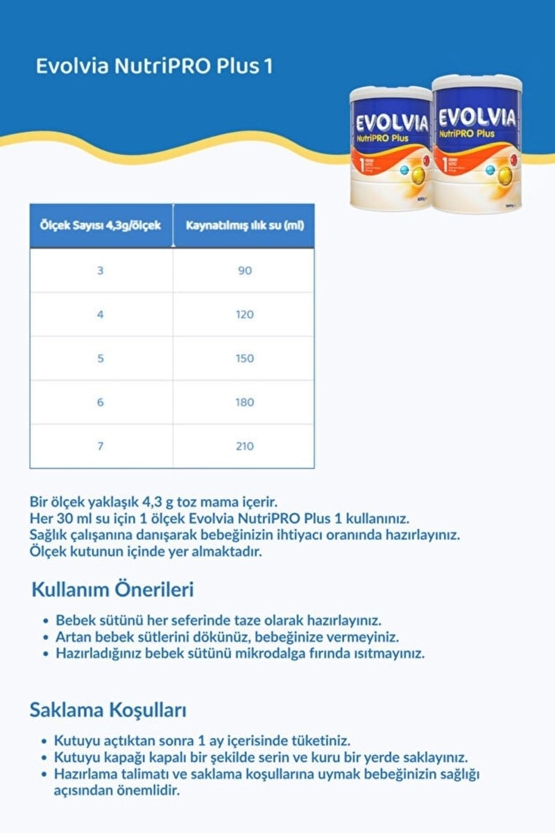 Evolvia Nutripro Plus 1 Bebek Sütü 800 gr X3 Adet
