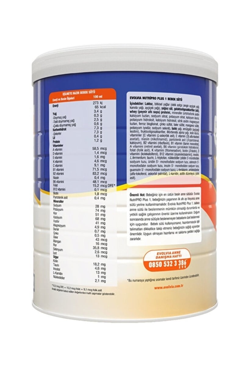 Evolvia Nutripro Plus 1 Bebek Sütü 800 gr X3 Adet
