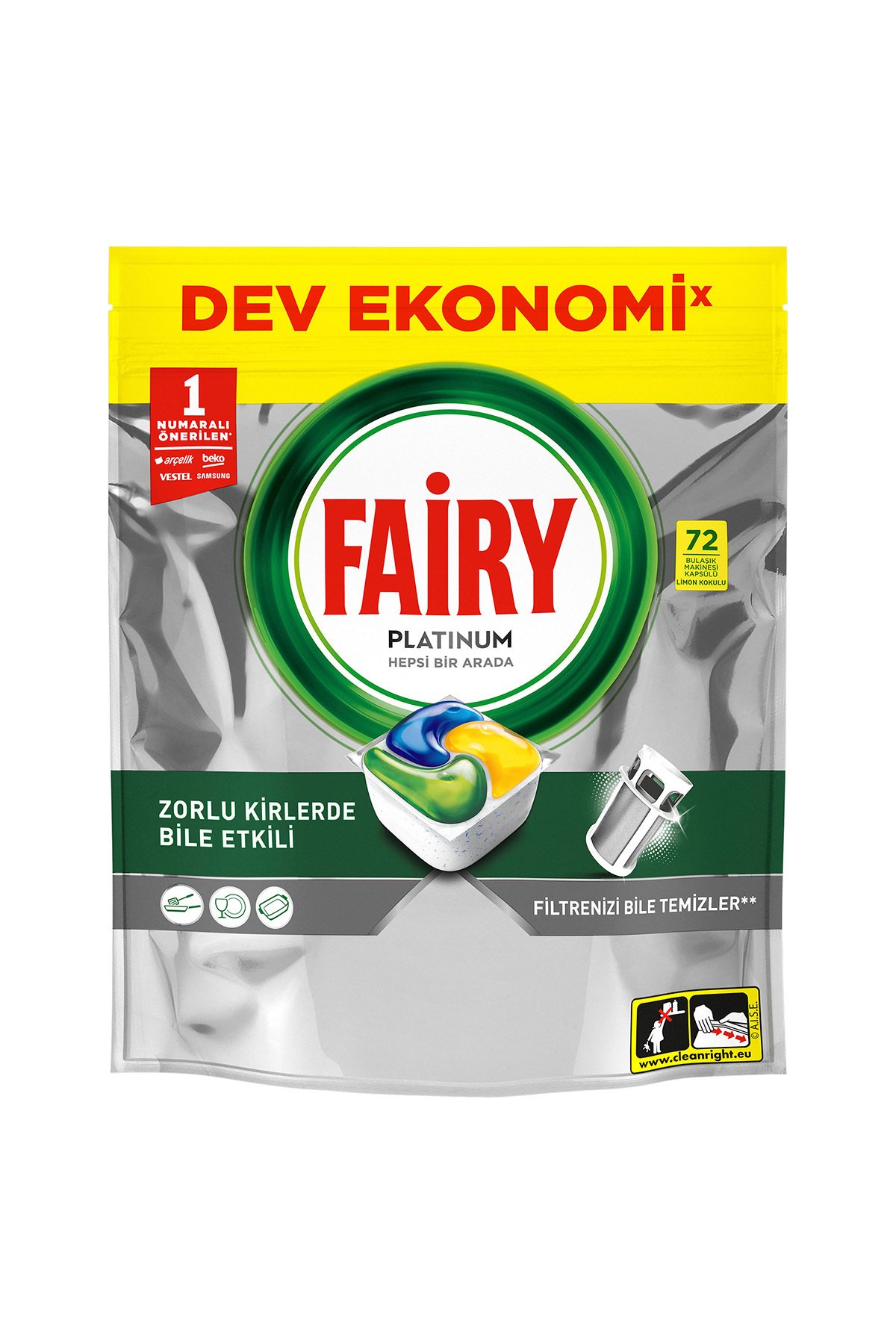 Fairy Platinum Bulaşık Makinesi Deterjanı Kapsülü/tableti  Limon Kokulu 72 Yıkama