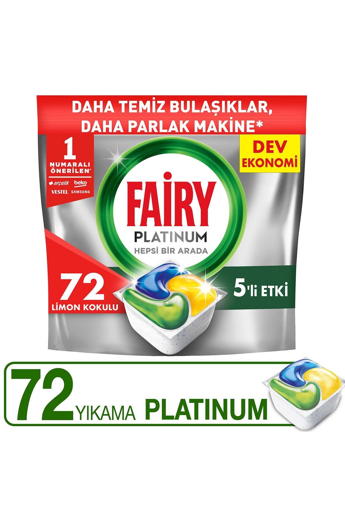 Fairy Platinum Bulaşık Makinesi Deterjanı Kapsülü/tableti  Limon Kokulu 72 Yıkama