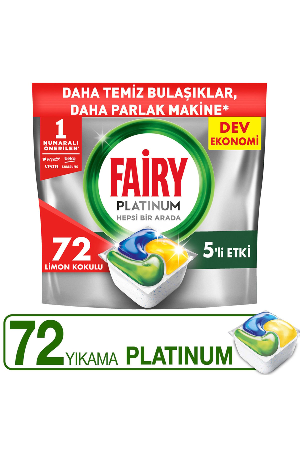 Fairy Platinum Bulaşık Makinesi Deterjanı Kapsülü/tableti  Limon Kokulu 72 Yıkama
