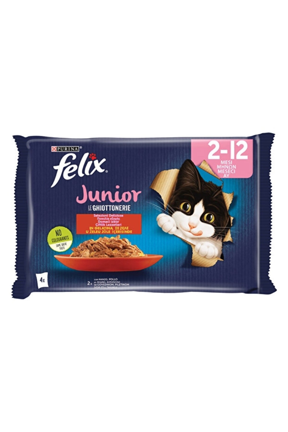 Felix Sığır Etli ve Tavuklu Yavru Yaş Kedi Maması 4 x 85gr