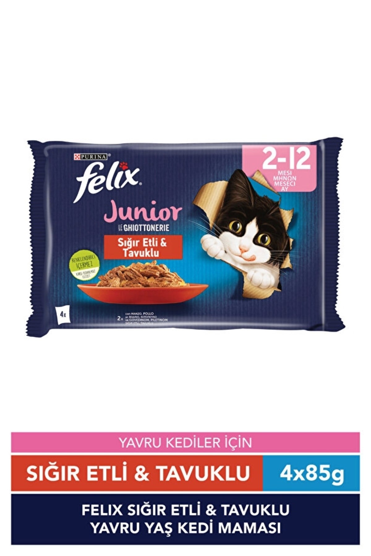 Felix Sığır Etli ve Tavuklu Yavru Yaş Kedi Maması 4 x 85gr