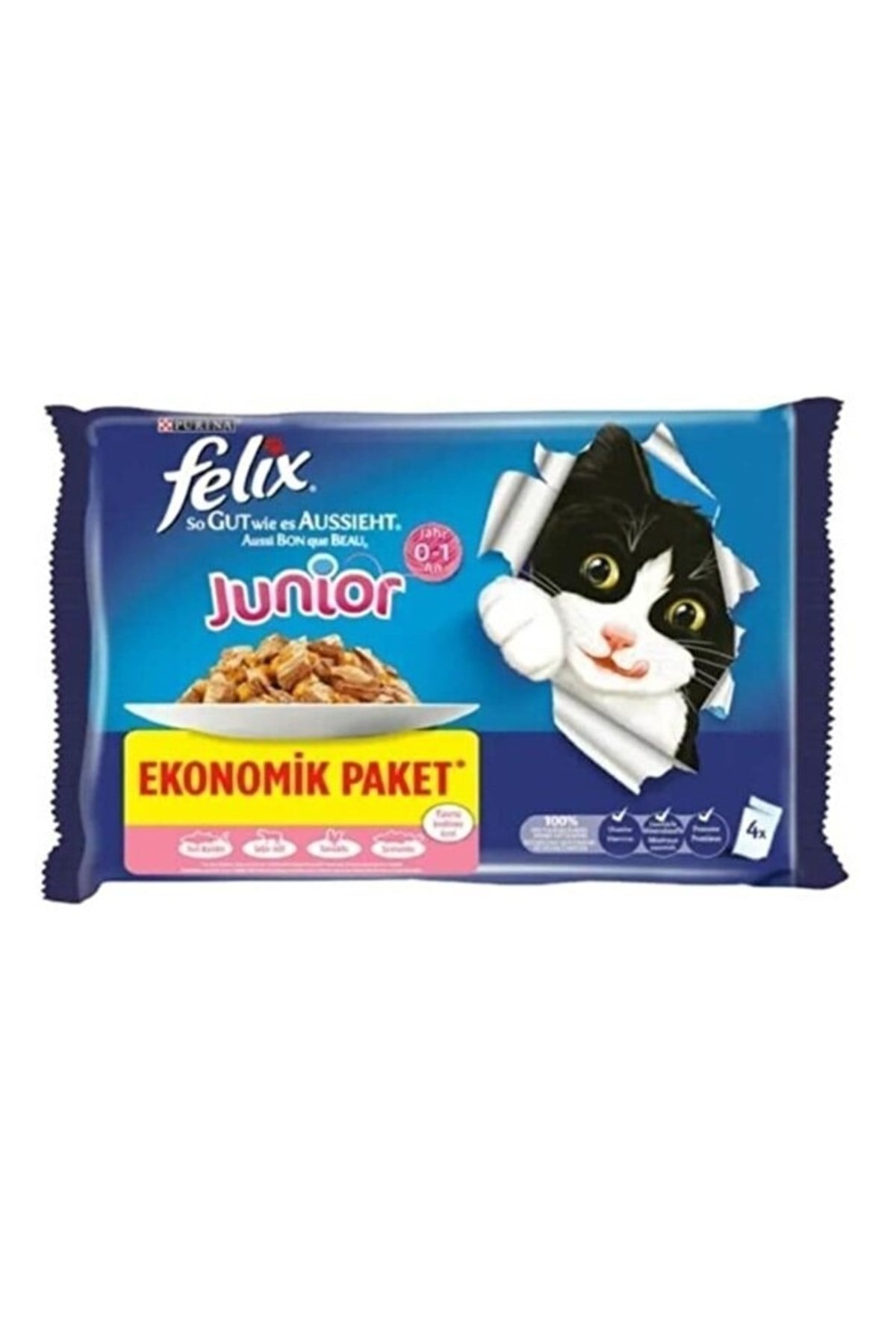 Felix Tavuklu Ve Sığır Etli Yavru Kedi Maması 4x85gr  X6 Adet