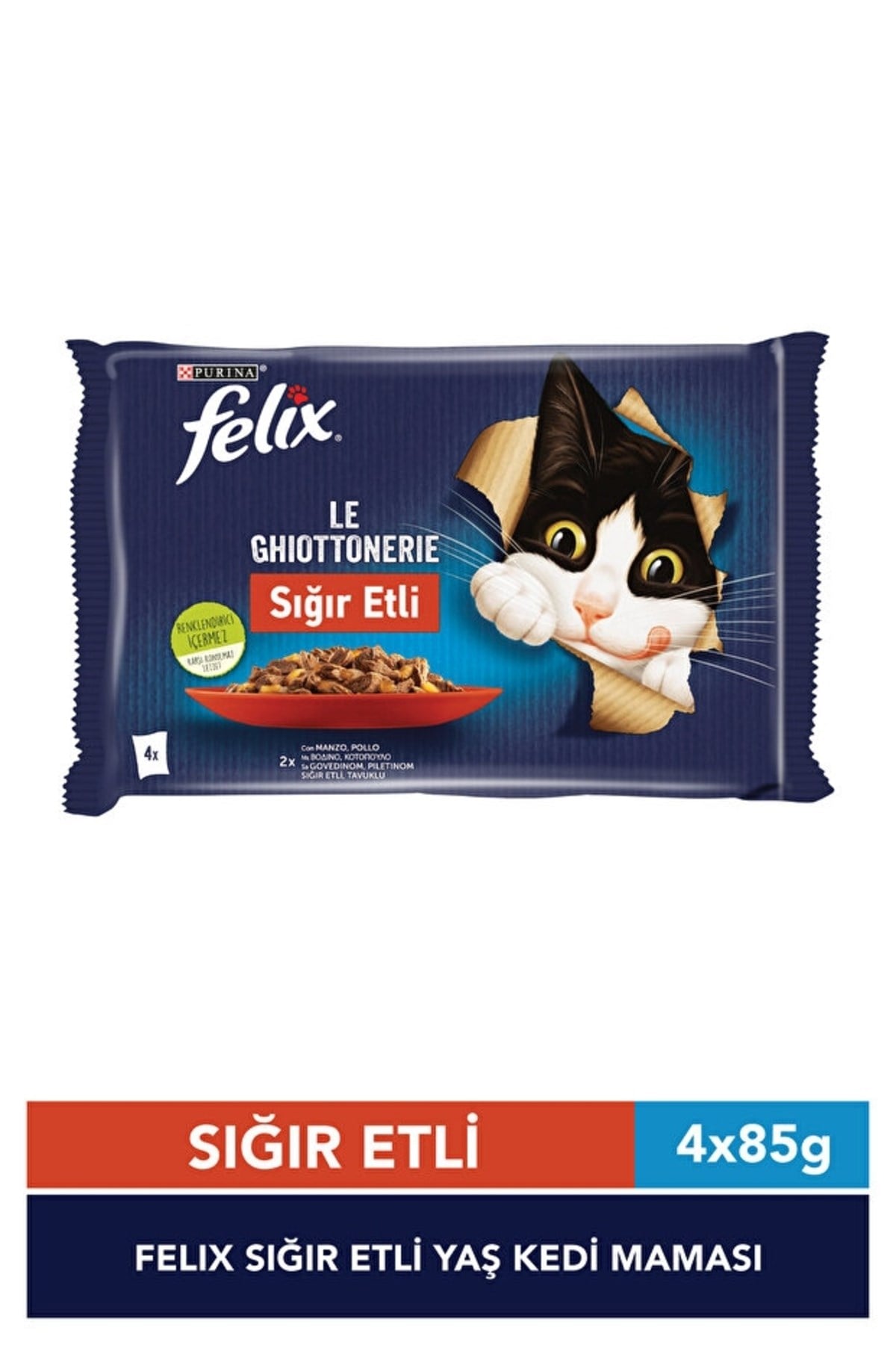 Felix Yetişkin Kedi Maması Sığır Etli & Tavuklu Ekonomik Paket 4X85gr 