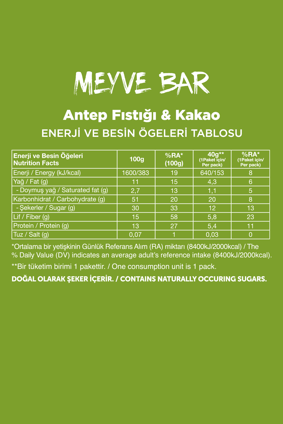 Fellas Meyve Bar - Antep Fıstıklı Ve Kakaolu 40 Gr X 12 Adet