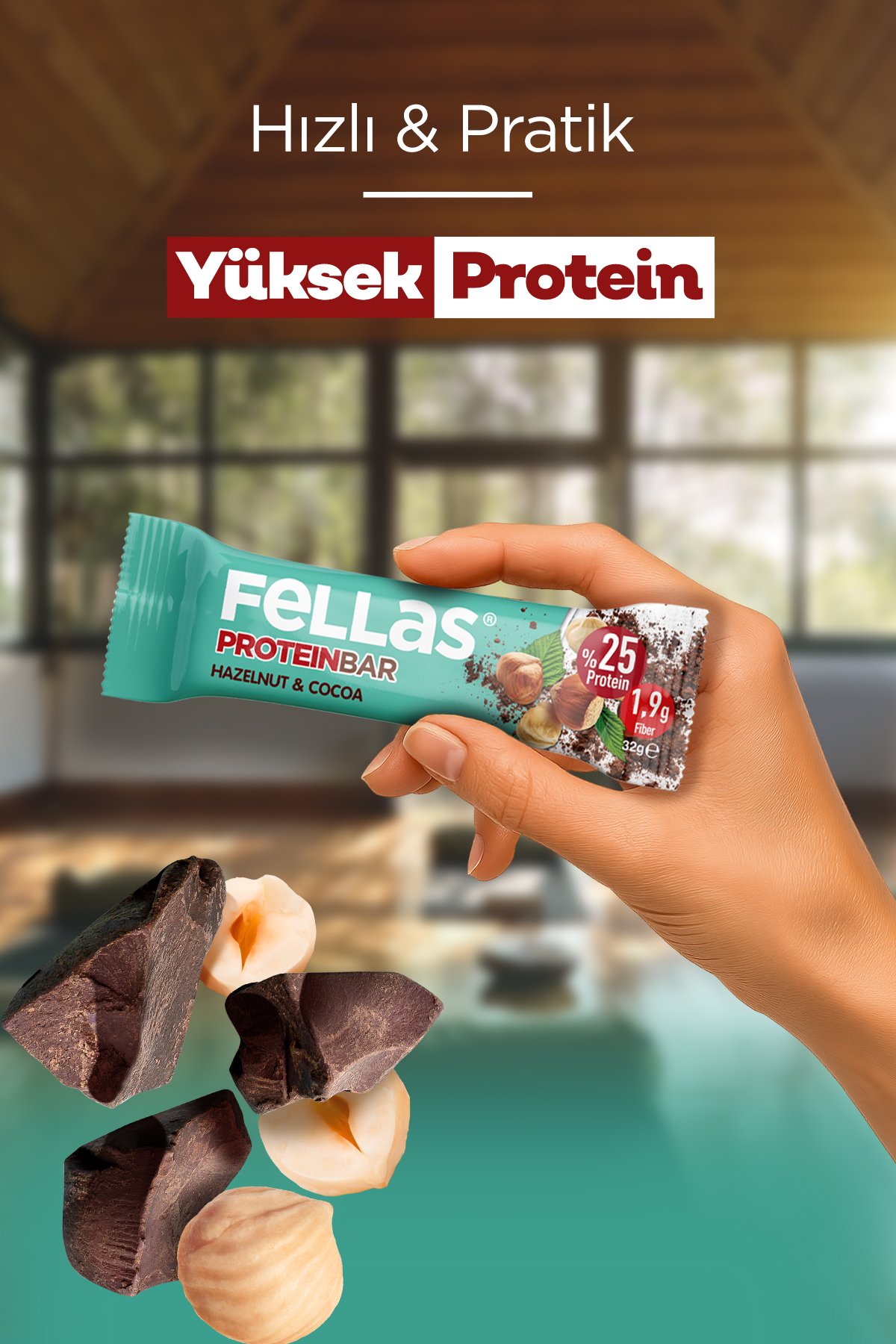 Fellas Protein Bar - Fındıklı ve Kakaolu 32 gr x 12 Adet