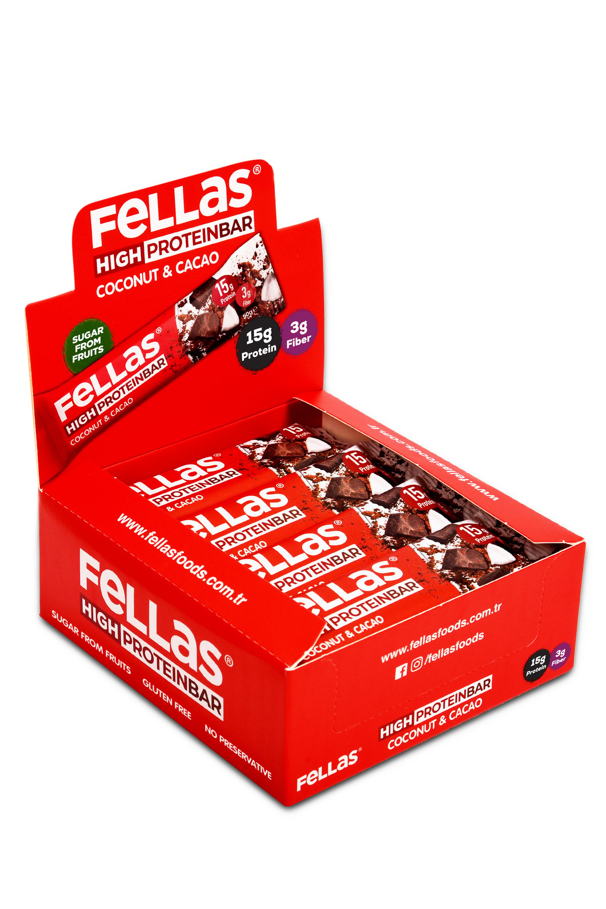 Fellas Yüksek Protein Bar - Hindistan Cevizli ve Kakaolu 45 gr x 12 Adet