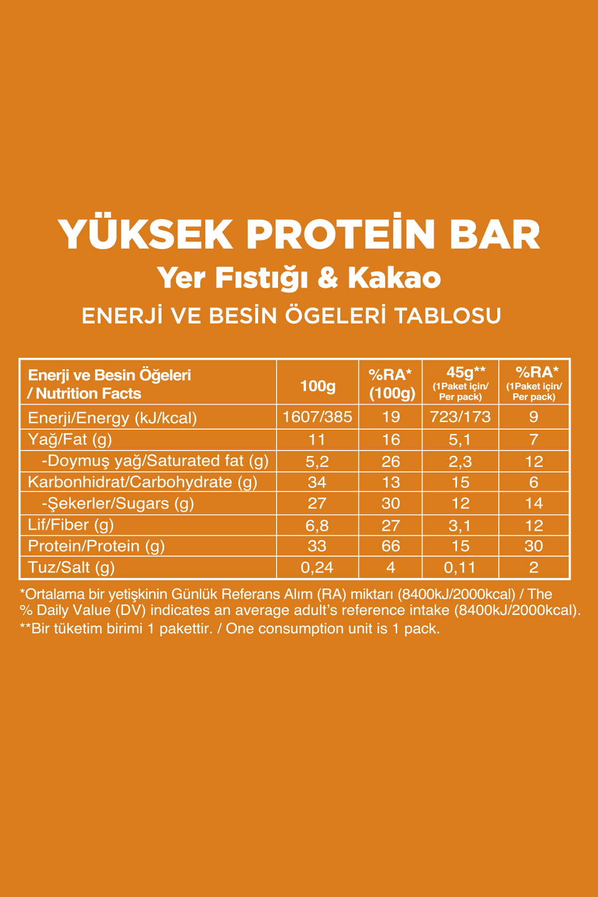 Fellas Yüksek Protein Bar - Yer Fıstıklı ve Kakaolu 45 gr x 12 Adet