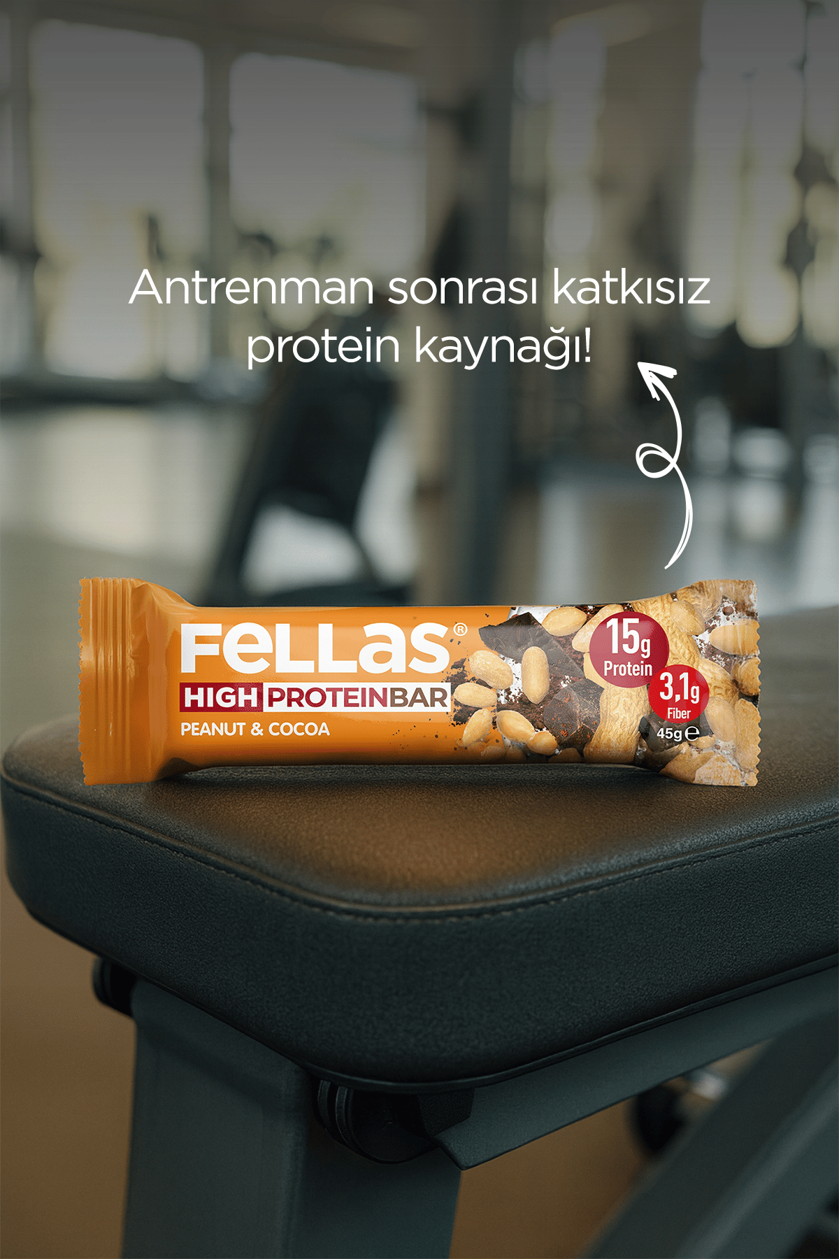 Fellas Yüksek Protein Bar - Yer Fıstıklı ve Kakaolu 45 gr x 12 Adet
