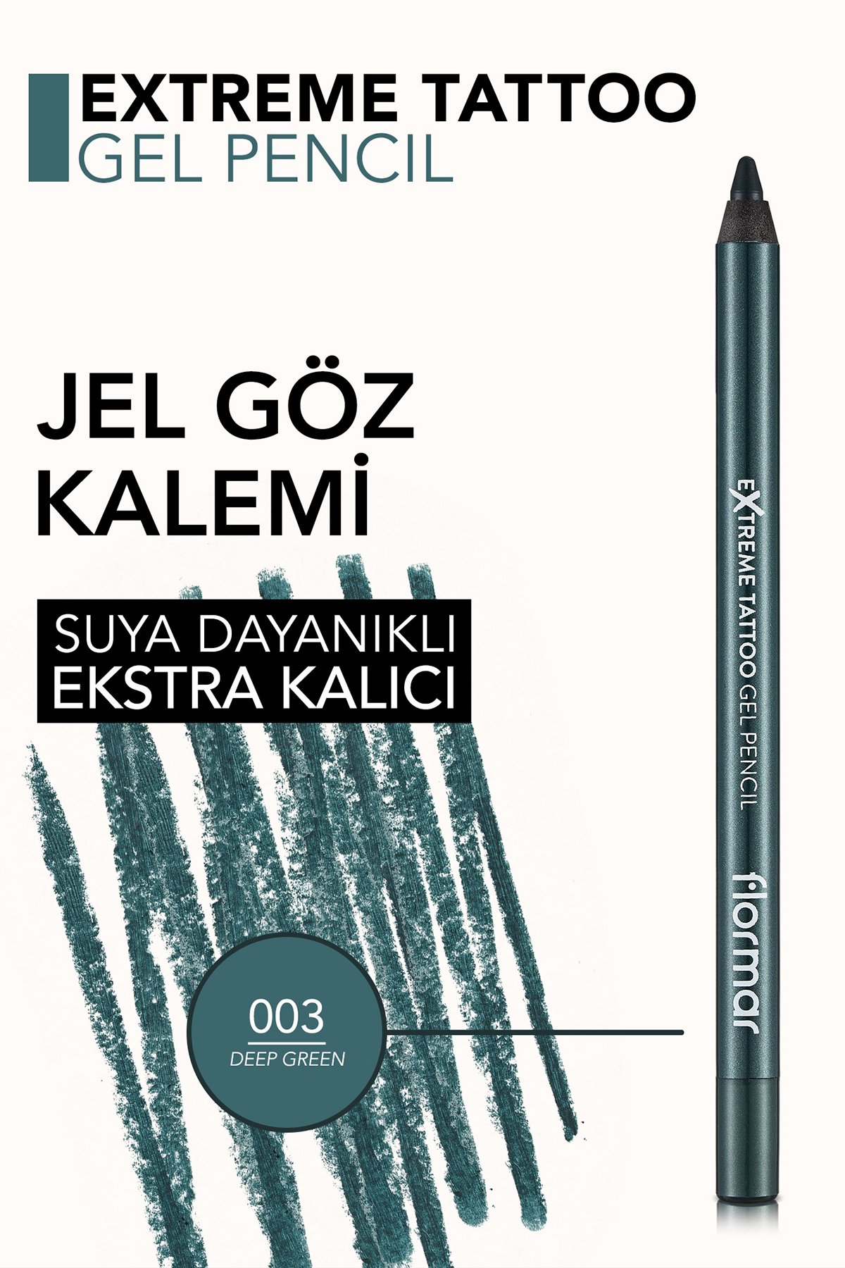 Flormar Mat Kalıcı Göz Kalemi (YEŞİL) - Extreme Tattoo Gel Pencil - 003 Deep Green - 8682536028851