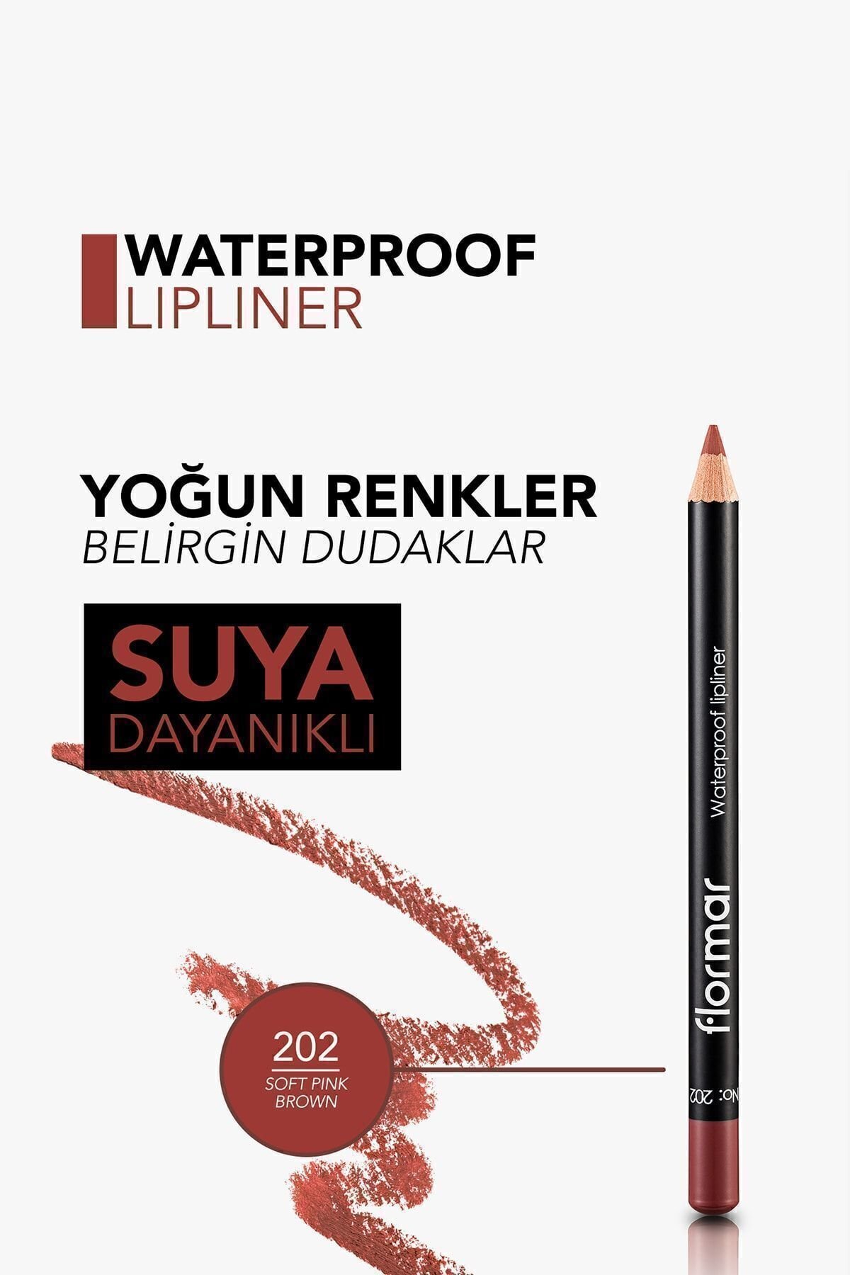 Flormar Suya Dayanıklı Dudak Kalemi (BORDO) - Waterproof Lipliner - 202 Soft Pink Brown - 8690604111022
