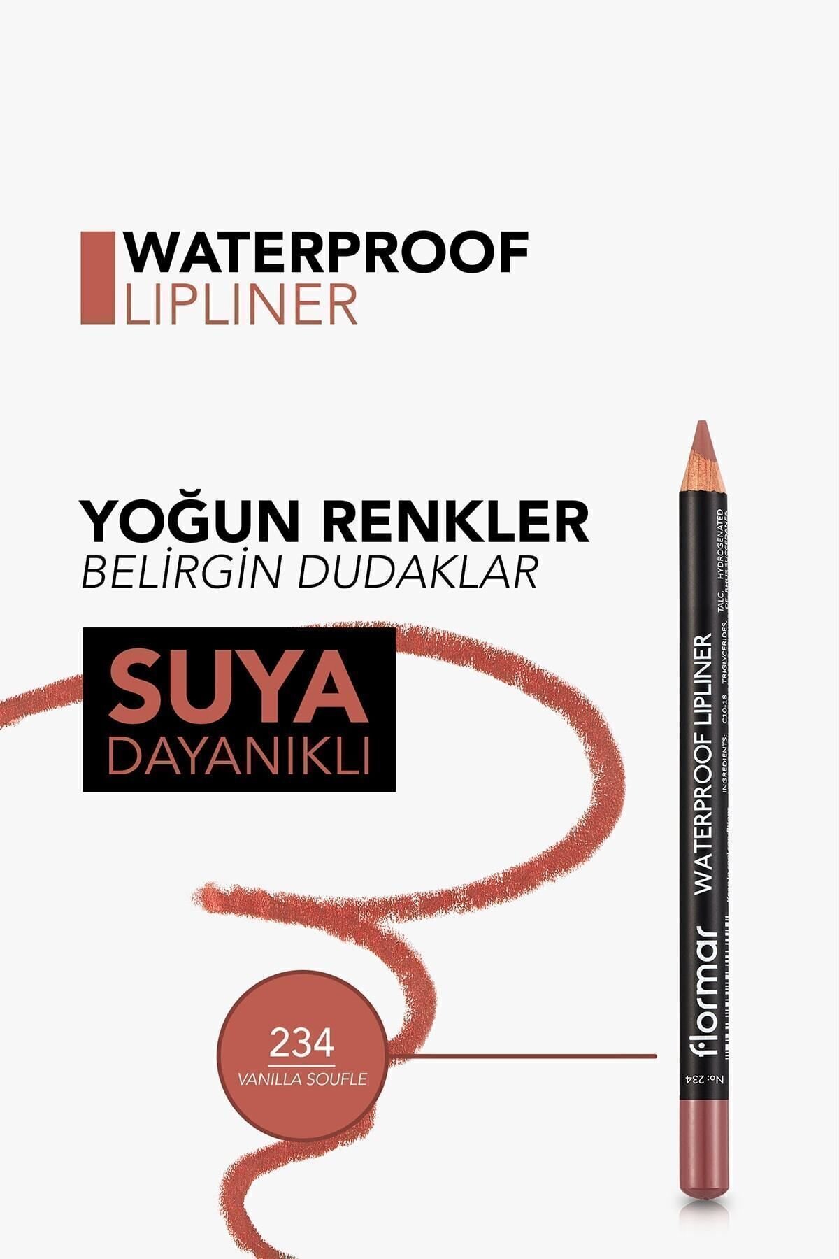 Flormar Suya Dayanıklı Dudak Kalemi (KAHVE) - Waterproof Lipliner - 234 Vanilla Sff - 8690604567478