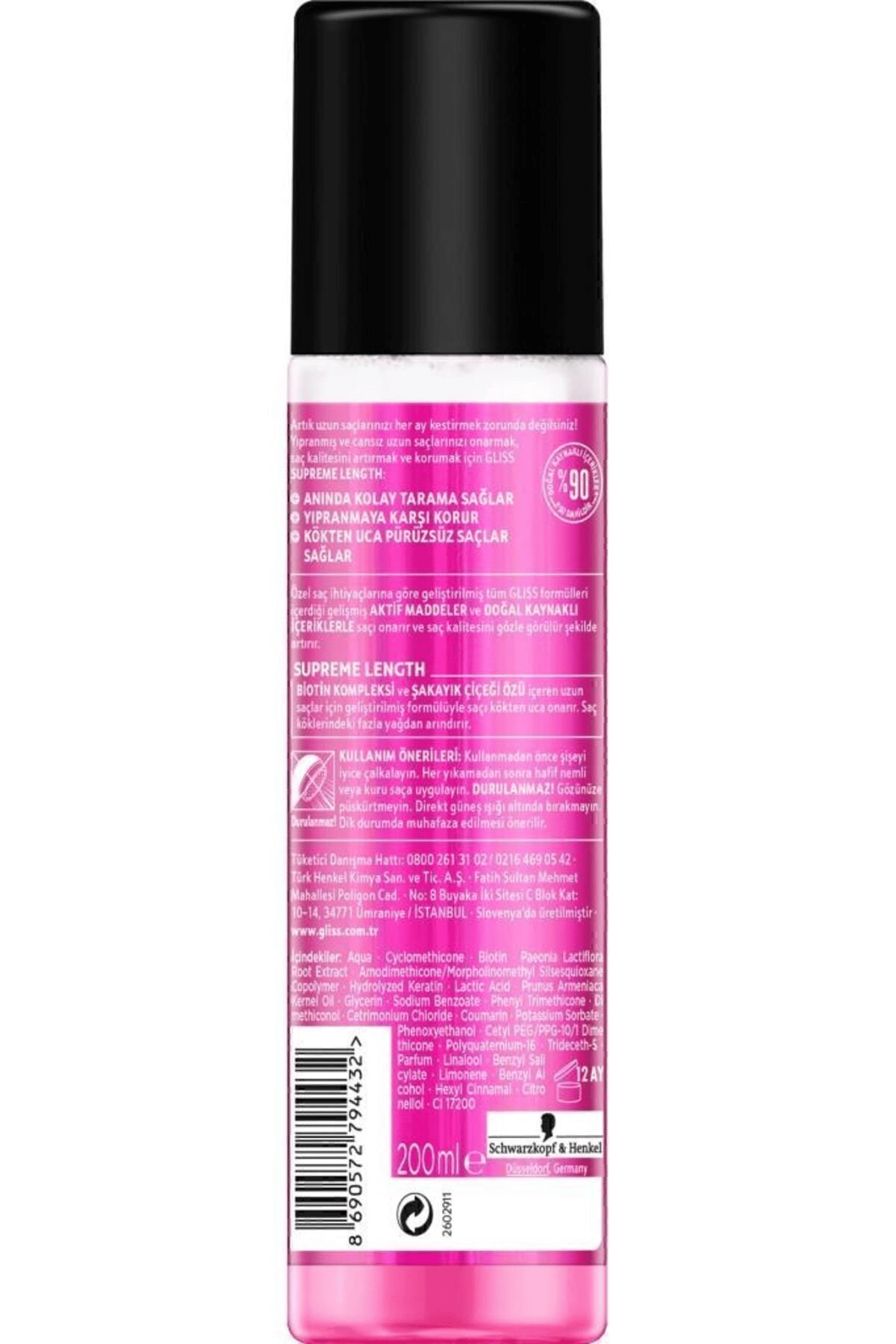 Gliss Supreme Length Uzun Saçlara Özel Durulanmayan Sıvı Saç Kremi 200 ml X 2 Adet