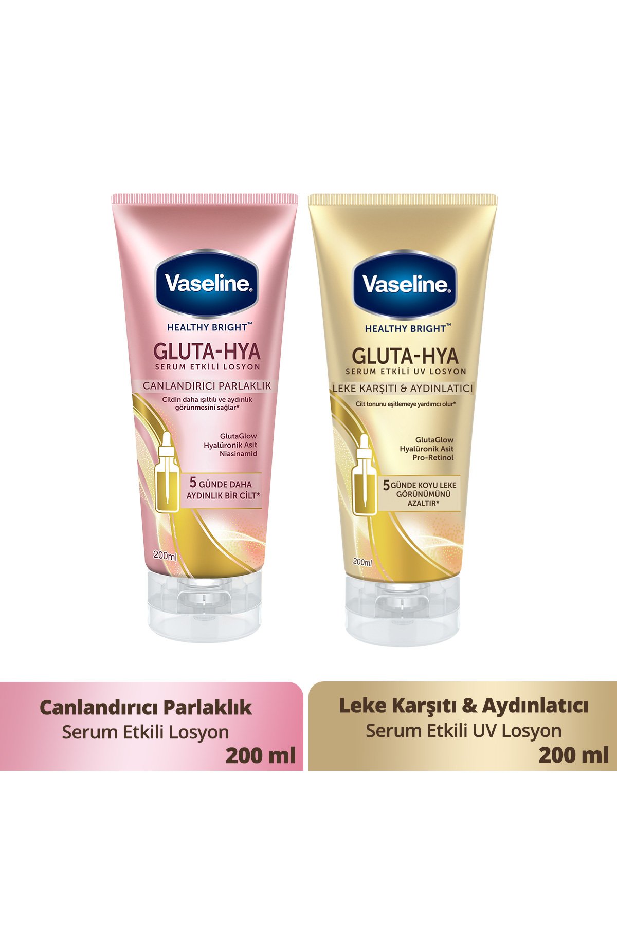Gluta Hya Serum Etkili Losyon 200 ml Canlandırıcı +Gluta Hya Serum Etkili Uv Losyon 200 ml Leke Karşıtı