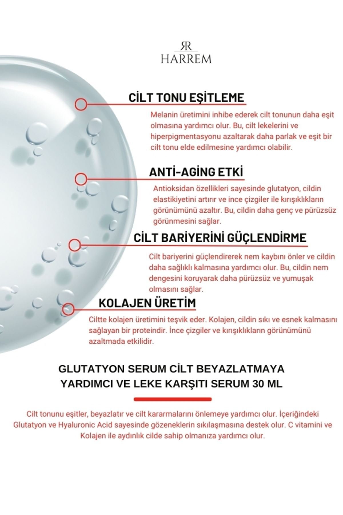 Harrem Glutatyon Cilt Beyazlatmaya Yardımcı Ve Leke Karşıtı Serum