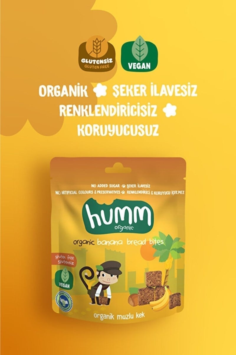 Humm Organic Organik Glutensiz Vegan Muzlu Kek Atıştırmalık Paketi - 6 Adet