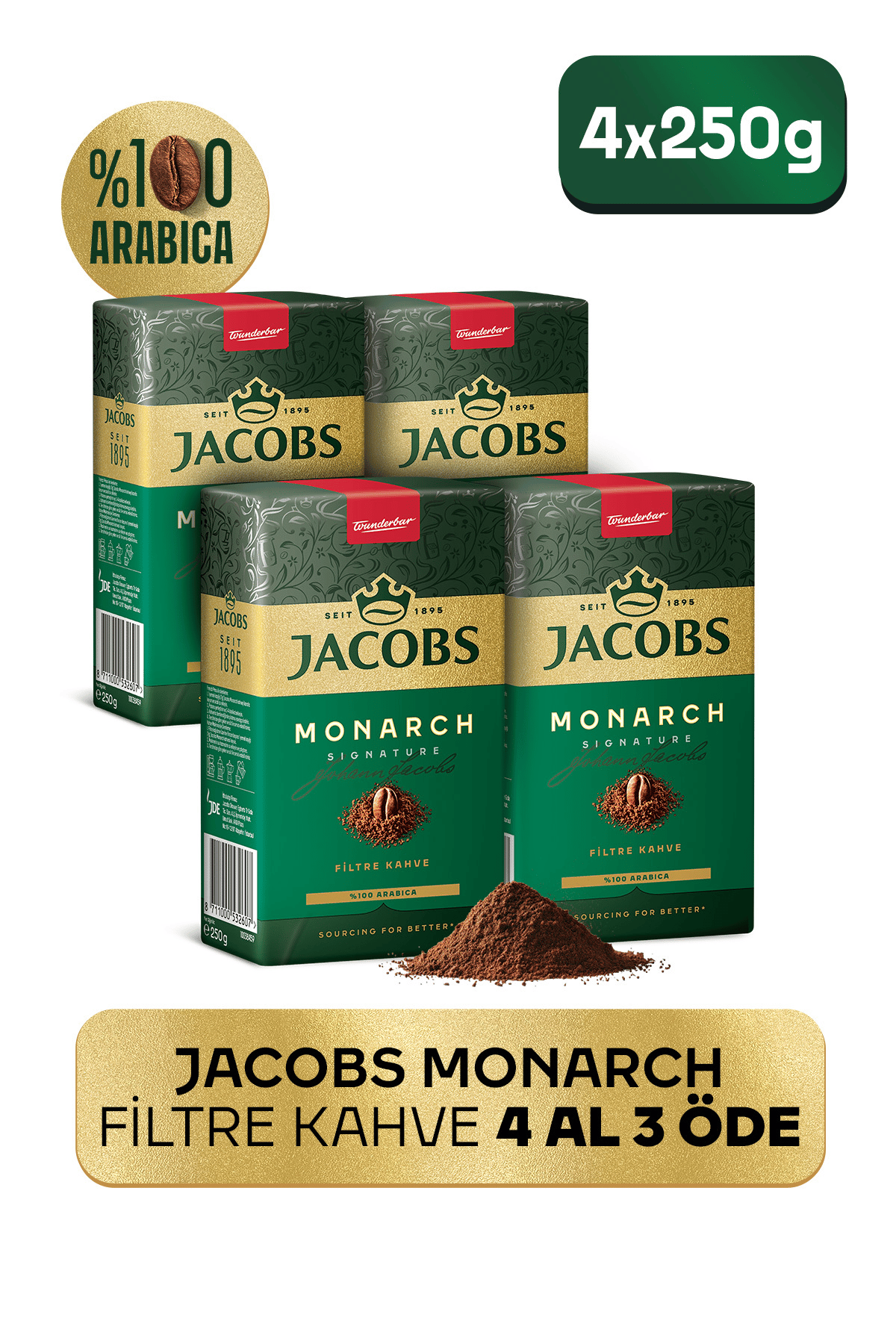 Jacobs Monarch Filtre Kahve 250 gr 4 Adet