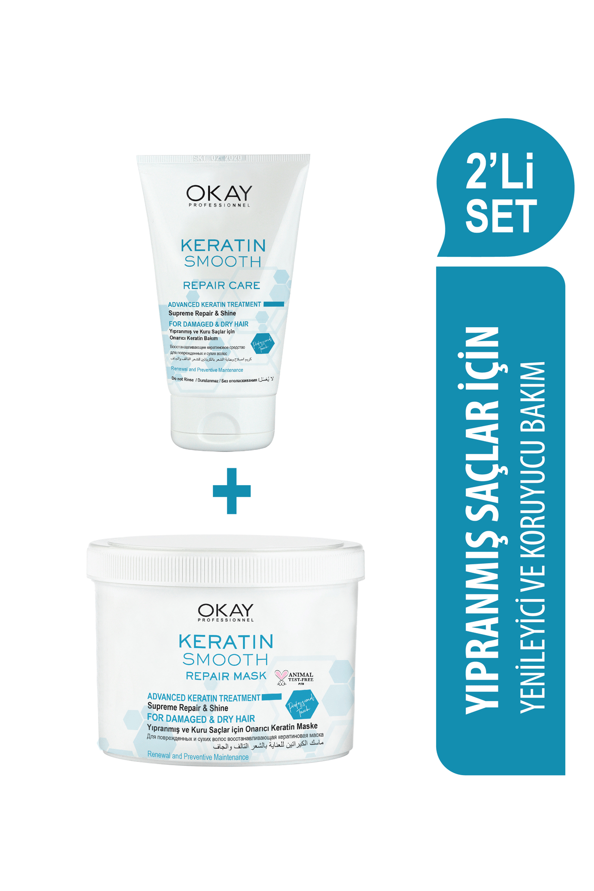 KERATIN SMOOTH 2'Lİ BAKIM SETİ Onarıcı Maske 500ml + Bakım Kremi 100ml