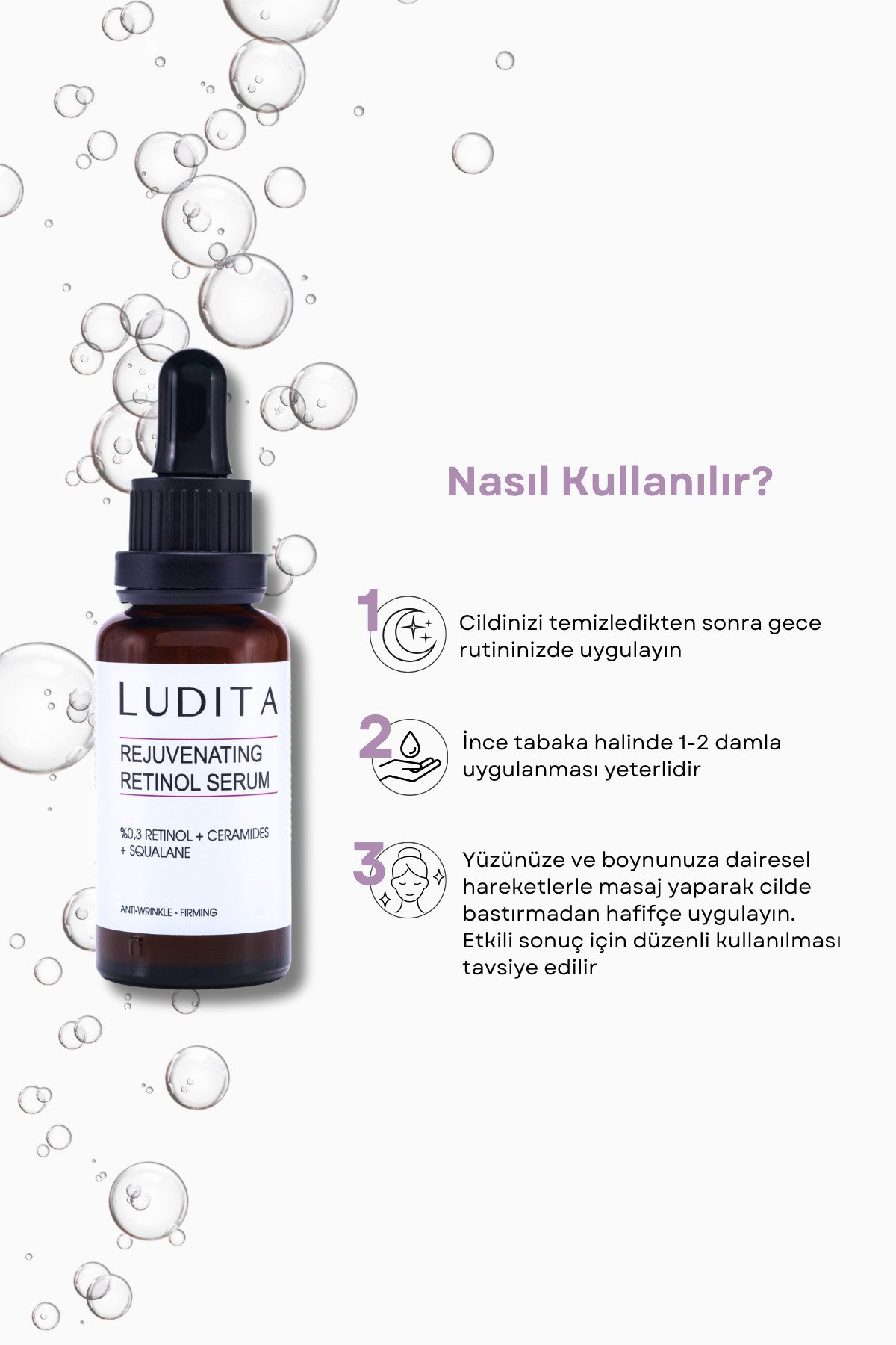 Kırışıklık Karşıtı Ve Yenileyici Retinol (A VİT) Serum (0.3% RETİNOL, CERAMİDE, SQUALANE)