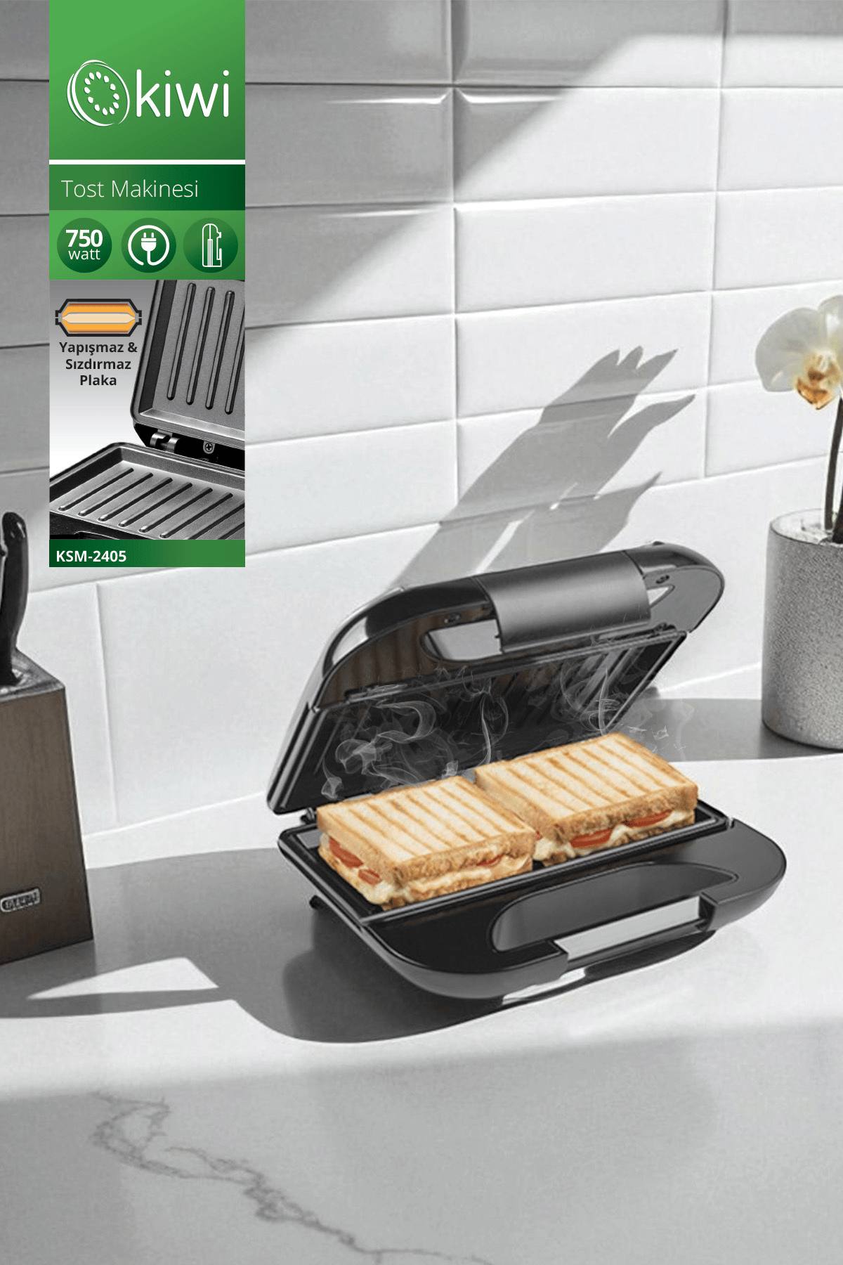 Kiwi Alüminyum KSM2405 Tost Makinesi Elektrikli Mini Siyah C / F 700-1000 Watt Siyah Yok Resmi Distribüt