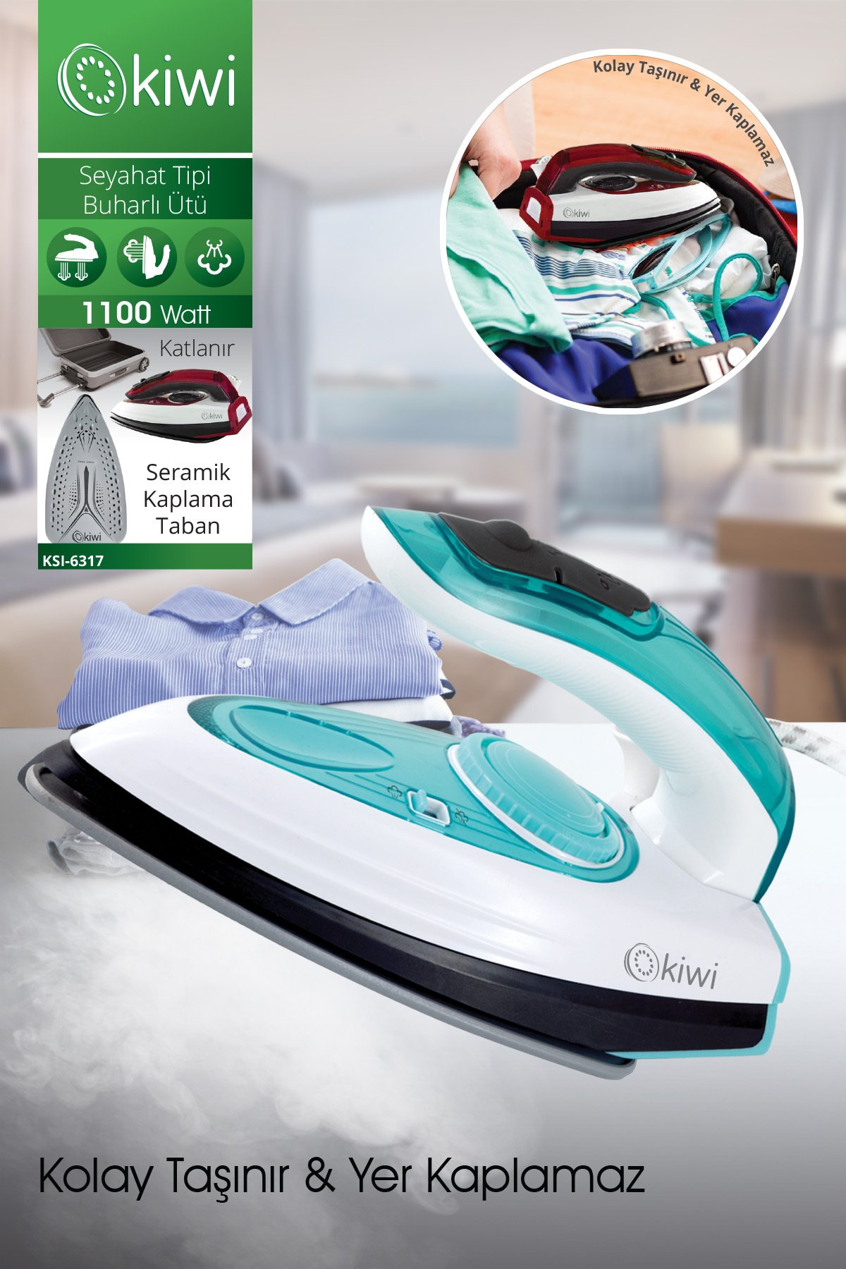 Kiwi Mini Katlanabilir Seyahat Tipi Buharlı Ütü KSI-6317