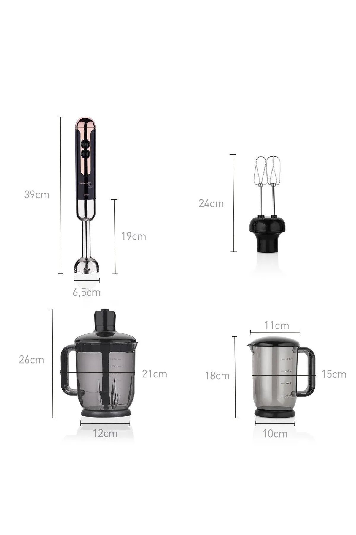 KORKMAZ A447-14 Mia Mega Deluxe Blender Set Siyah Rosagold