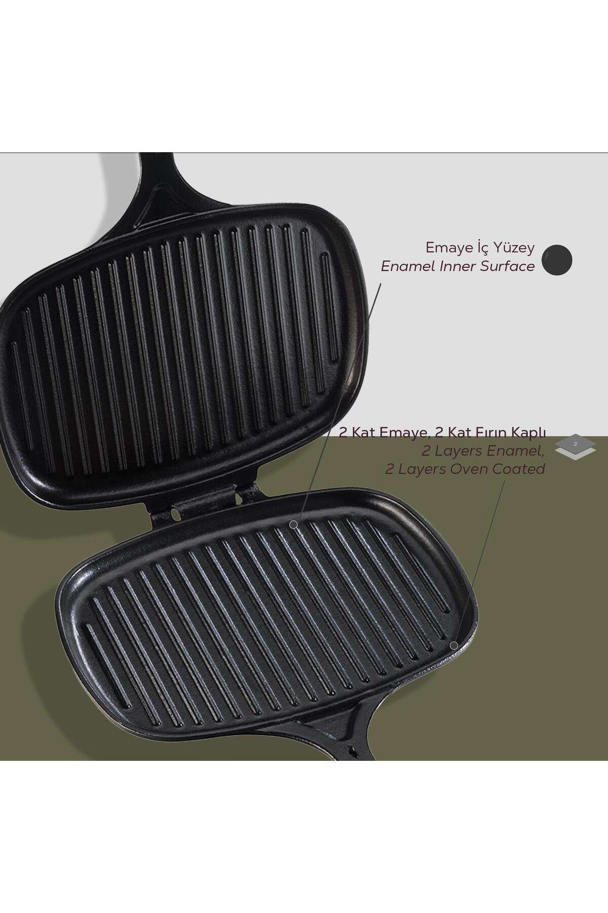 Lava Döküm Dikdörtgen Izgara Tost Makinası Döküm Demir Yekpare Saplı Ölçü 18x26cm