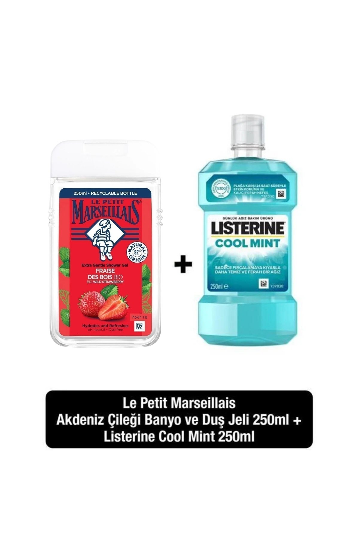 Le Petit Marseillais Akdeniz Çileği Duş Jeli 250 ml Listerine Cool Mint Ağiz Bakim Suyu 250 ml