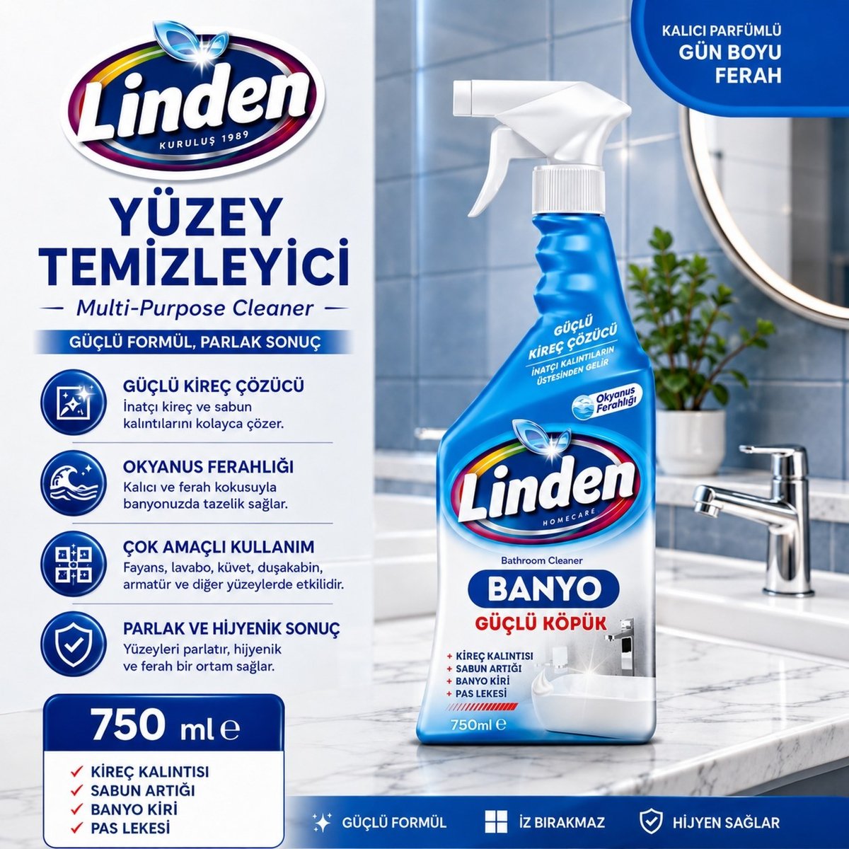 Linden Banyo Temizleyici Sprey Köpük 750 ml