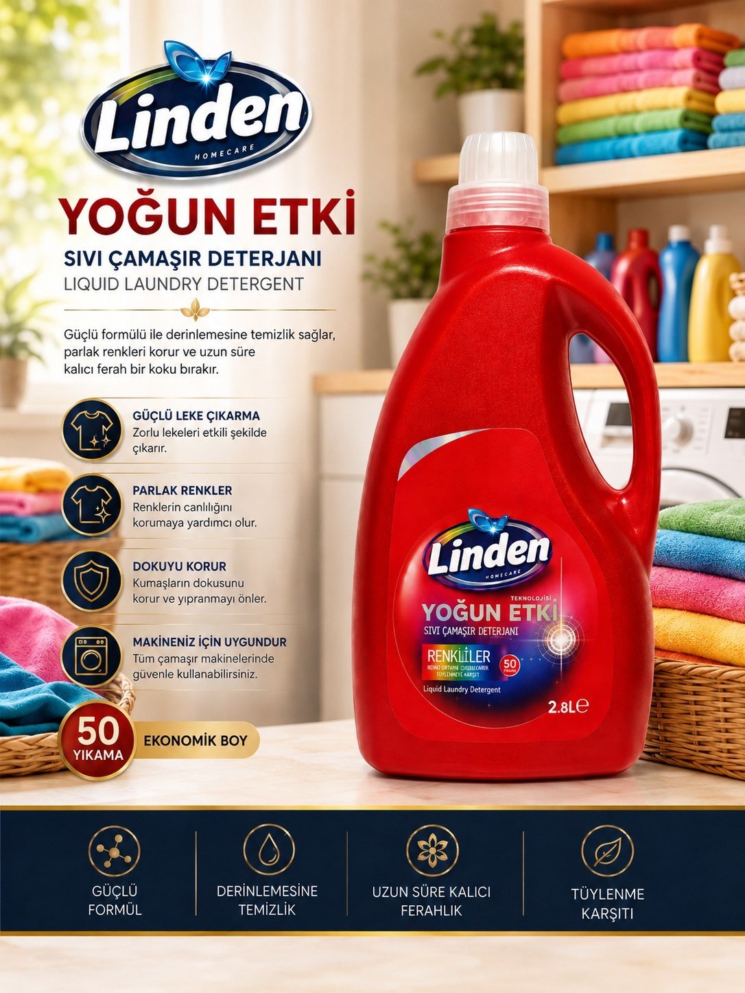 Linden Sıvı Çamaşır Deterjanı Renkliler 2800 ml