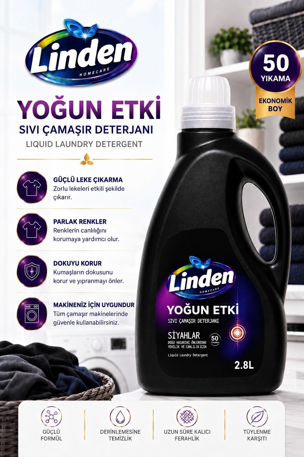 Linden Sıvı Çamaşır Deterjanı Siyahlar 2800 ml
