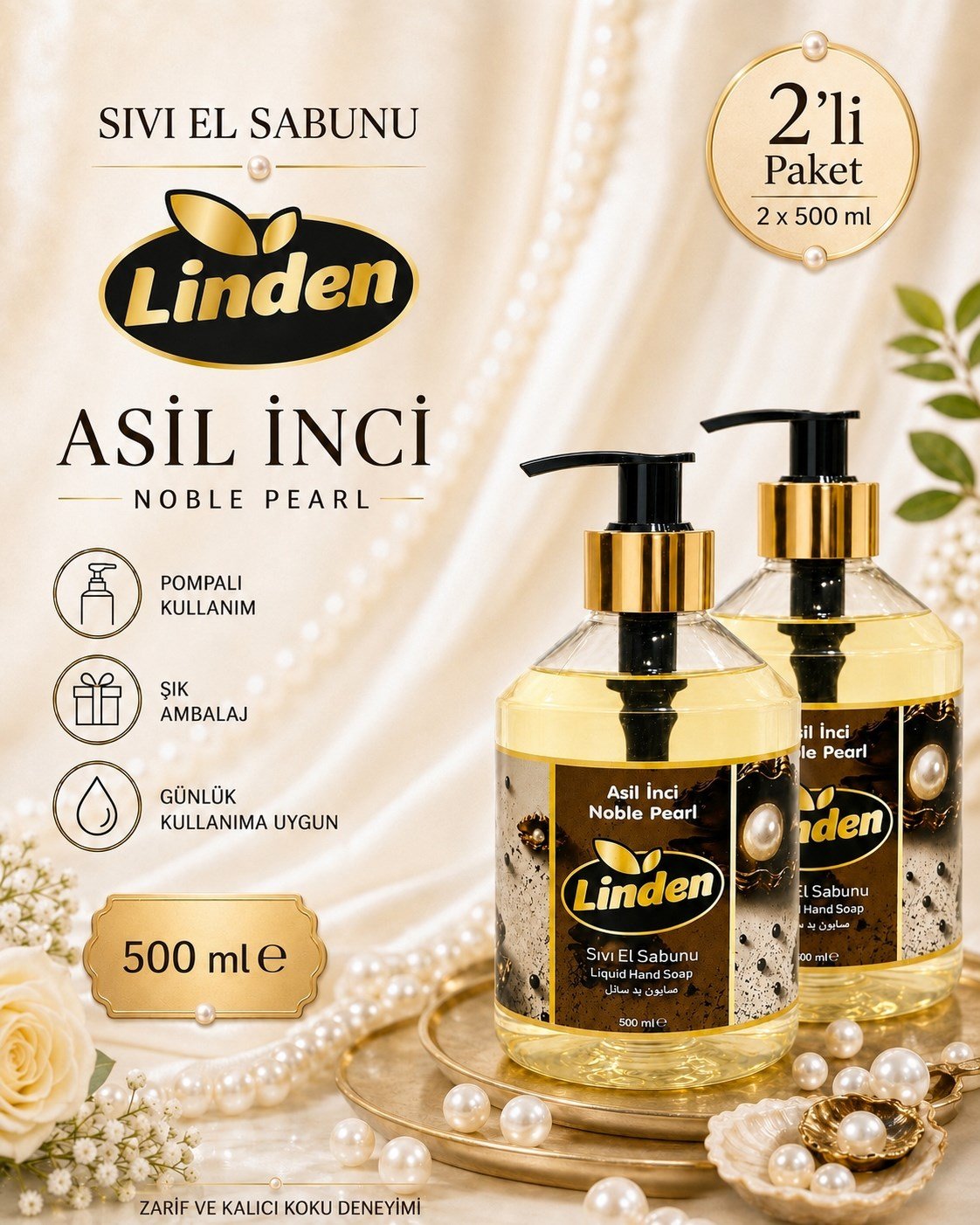 Linden Sıvı El Sabunu Asil İnci 500 ml Nobel Pearl x2 Adet