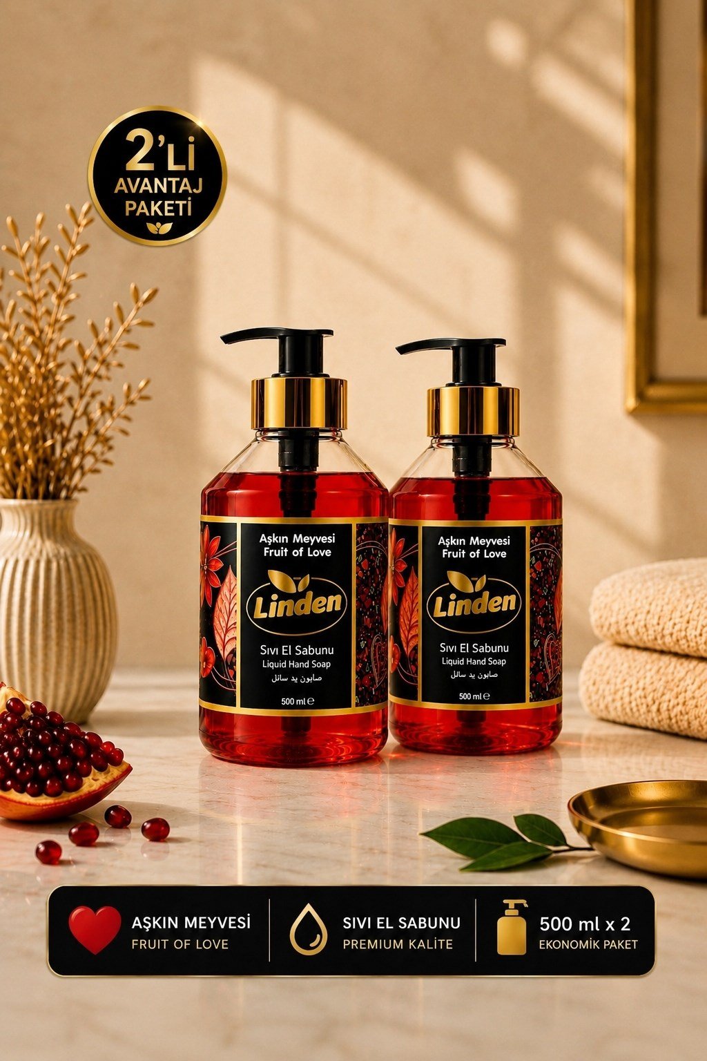 Linden Sıvı El Sabunu Aşkın Meyvesi 500 ml Fruit of Love x2 Adet