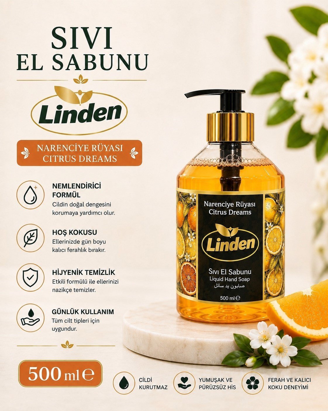 Linden Sıvı El Sabunu Narenciye Rüyası 500 ml Citrus Dream 